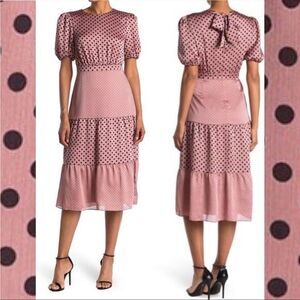 Ted Baker London Nilia dress polka dot tiered midi blush pink black puff sleeve